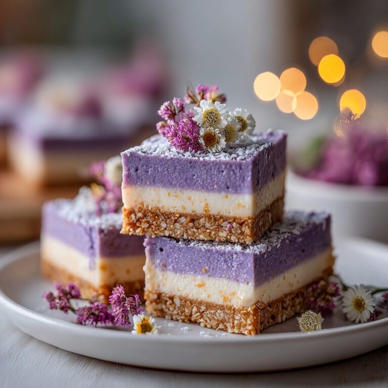 No-Bake Ube Coconut Cheesecake Bars – Easy Tropical Dessert Recipe