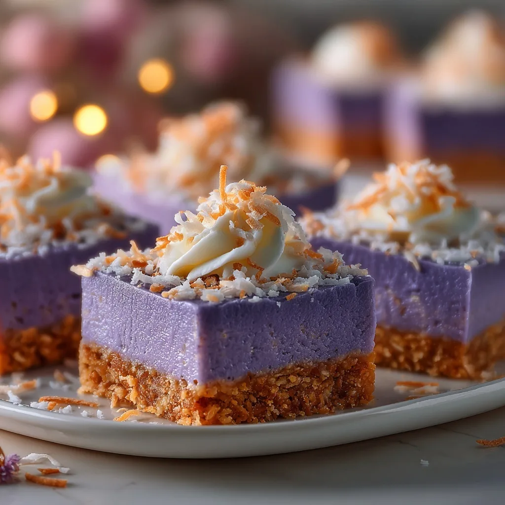 No-Bake Ube Coconut Cheesecake Bars – Easy Tropical Dessert Recipe