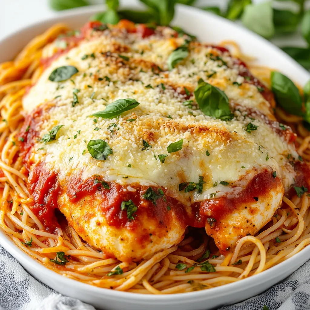 Baked Chicken Parmesan with Spaghetti and Marinara