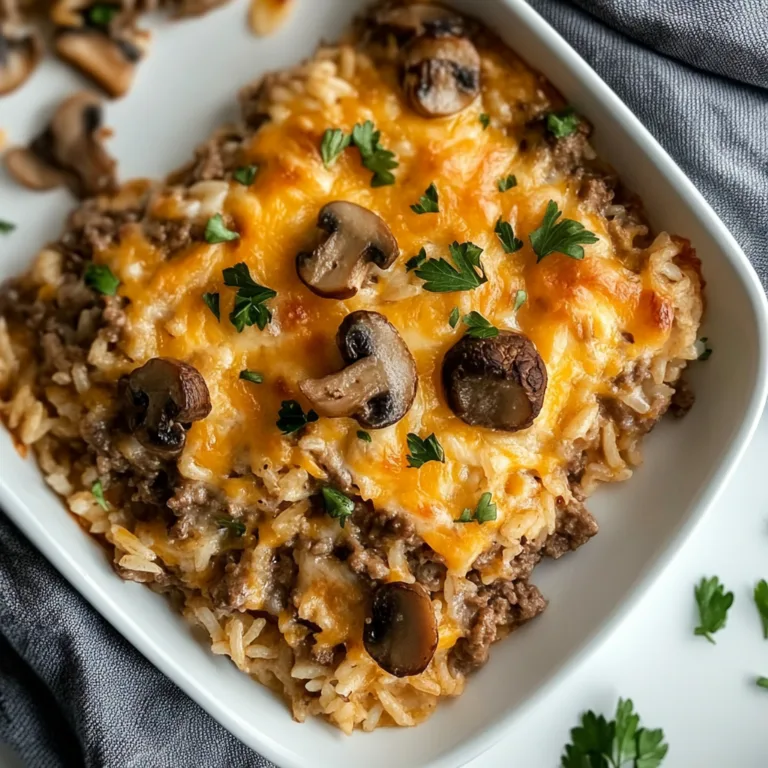 Cheesy Beef and Rice Casserole with Mushrooms | Easy Comfort Food Recipe