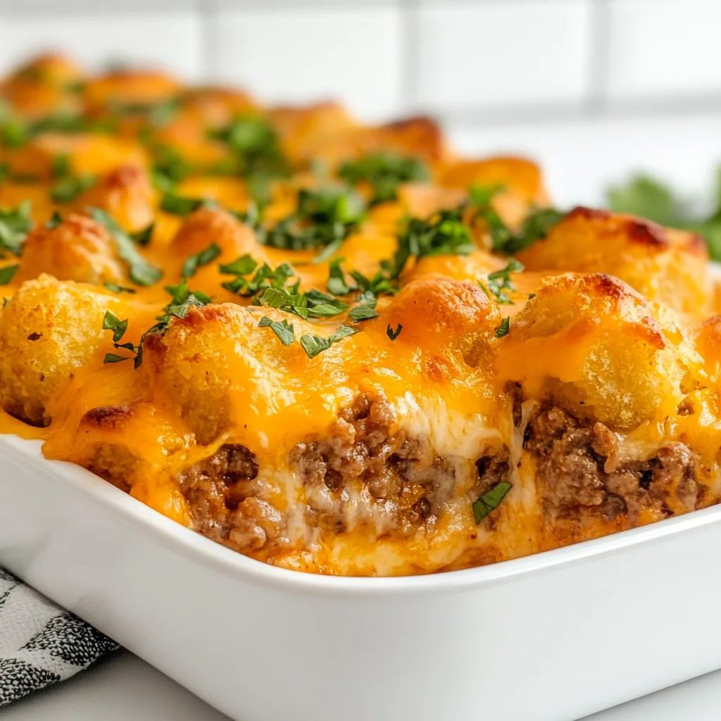 Cheesy Hamburger Tater Tot Casserole Recipe | Easy Comfort Food Dinner