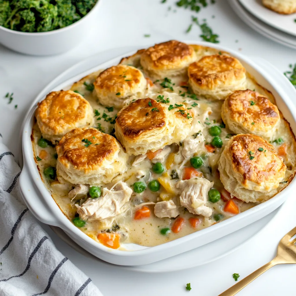 Chicken Pot Pie Casserole with Biscuits