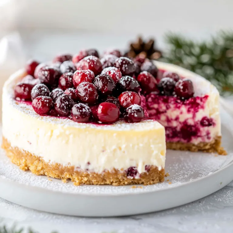Christmas Cheesecake with Cranberry Jam and Sugared Cranberries | Festive Holiday Dessert Recipe