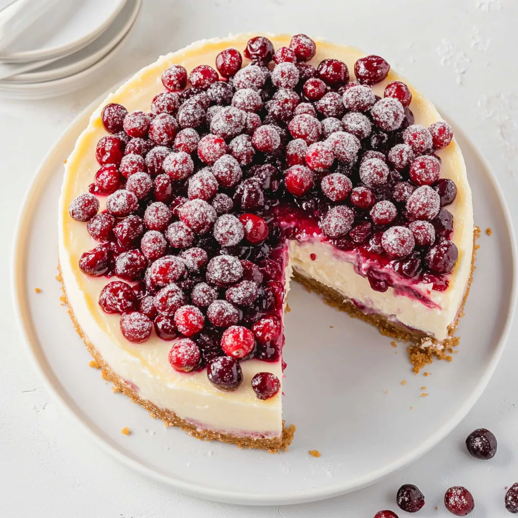 Christmas Cheesecake with Cranberry Jam and Sugared Cranberries | Festive Holiday Dessert Recipe