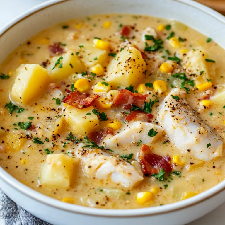 Comforting Crockpot Fish Chowder Recipe with Potatoes, Corn &amp; Bacon | Easy Slow Cooker Meal