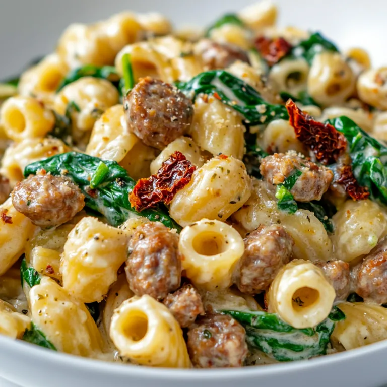 Creamy Tuscan Sausage Pasta with Spinach &amp; Sun-Dried Tomatoes | Easy Flavorful Recipe