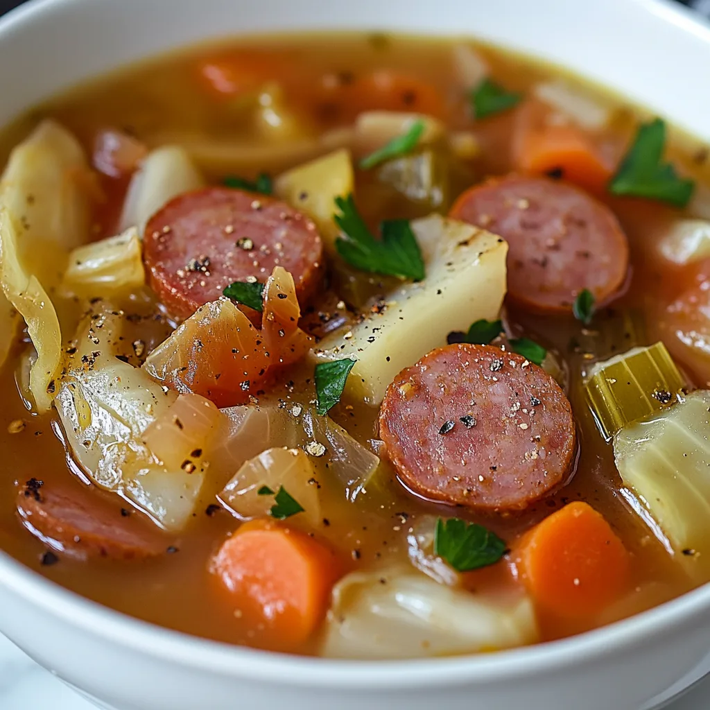 Crockpot Kielbasa &amp; Cabbage Soup Recipe with Tangy Apple Cider Vinegar | Easy Slow Cooker Meal