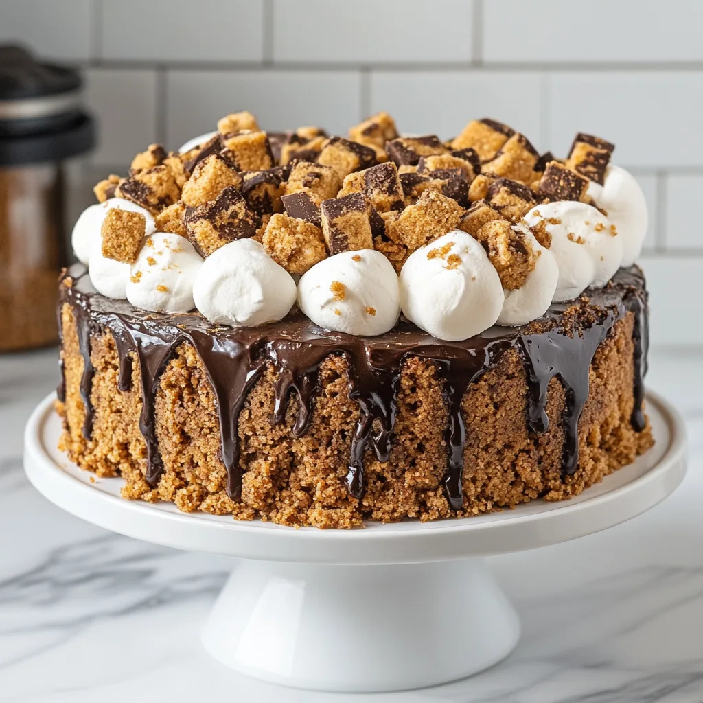 Crockpot S’mores Chocolate Cake with Marshmallows &amp; Graham Cracker Crumble - Easy Slow Cooker Dessert