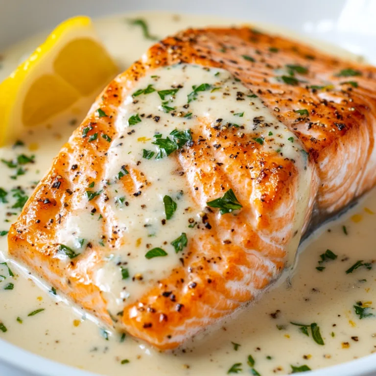 Easy Slow Cooker Salmon Recipe with Garlic, Lemon &amp; Creamy Herb Sauce