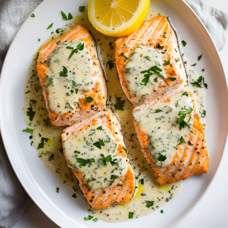 Easy Slow Cooker Salmon Recipe with Garlic, Lemon & Creamy Herb Sauce