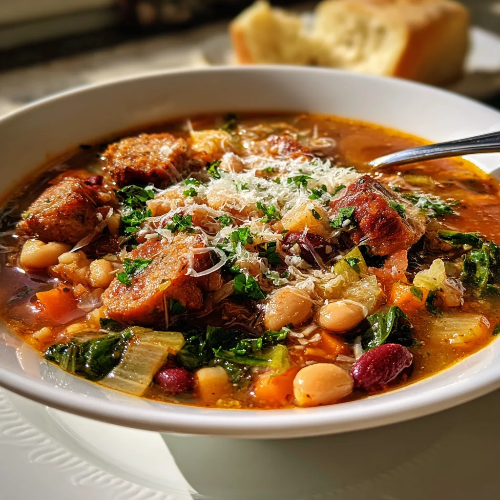 Hearty 13-Bean Slow Cooker Minestrone with Sausage | Easy, Flavorful Soup Recipe