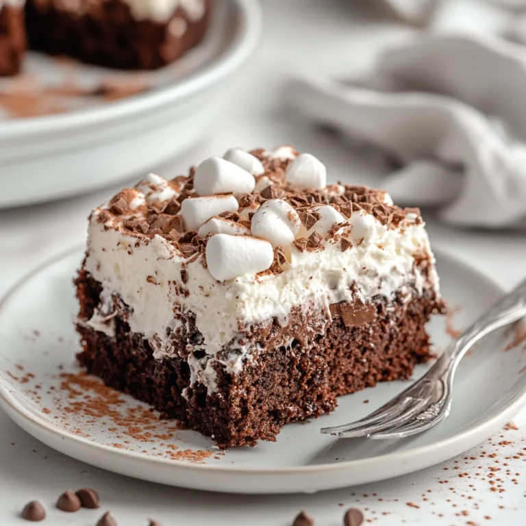 Delicious Hot Chocolate Poke Cake with Whipped Marshmallow Frosting Recipe