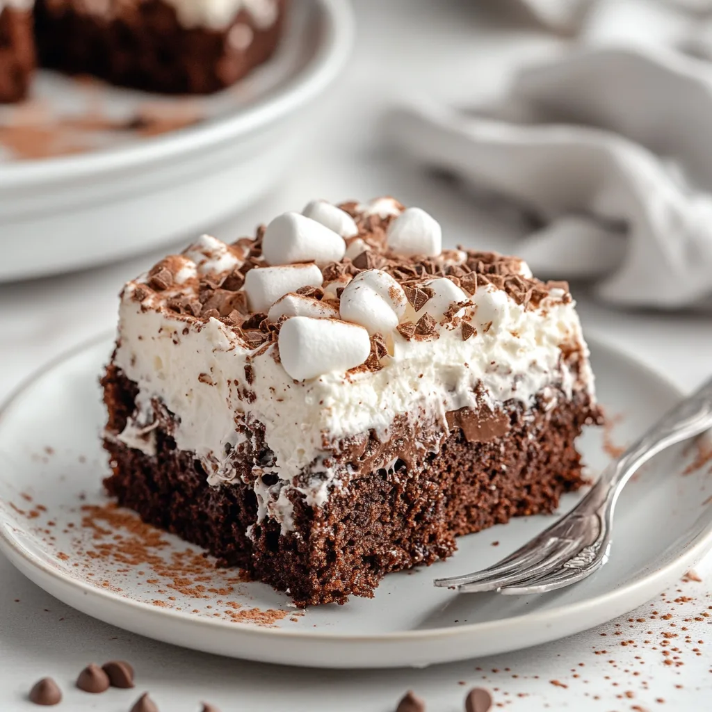 Delicious Hot Chocolate Poke Cake with Whipped Marshmallow Frosting Recipe