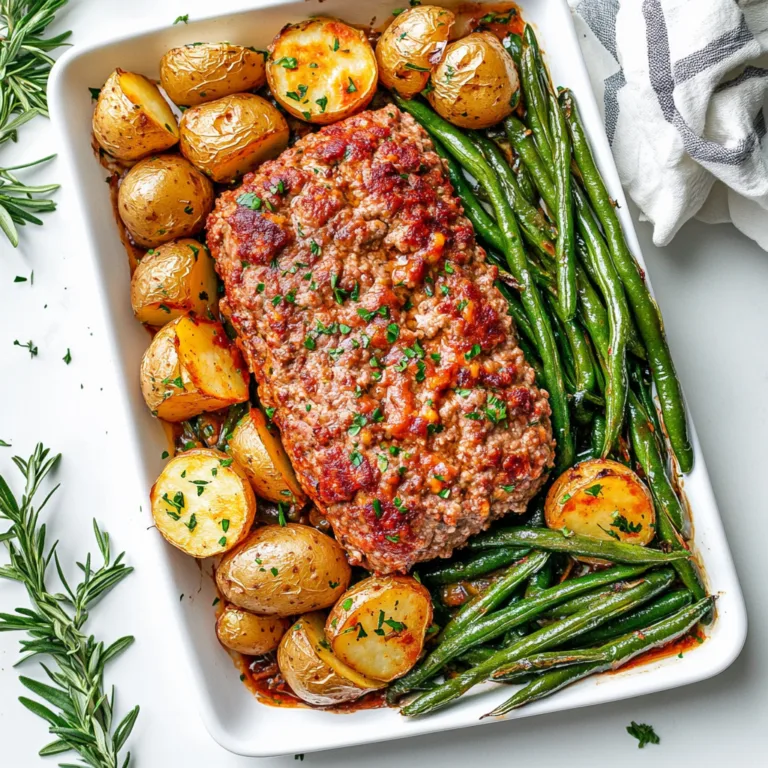 Sheet Pan Meatloaf Dinner with Roasted Green Beans and Potatoes | Easy One-Pan Recipe