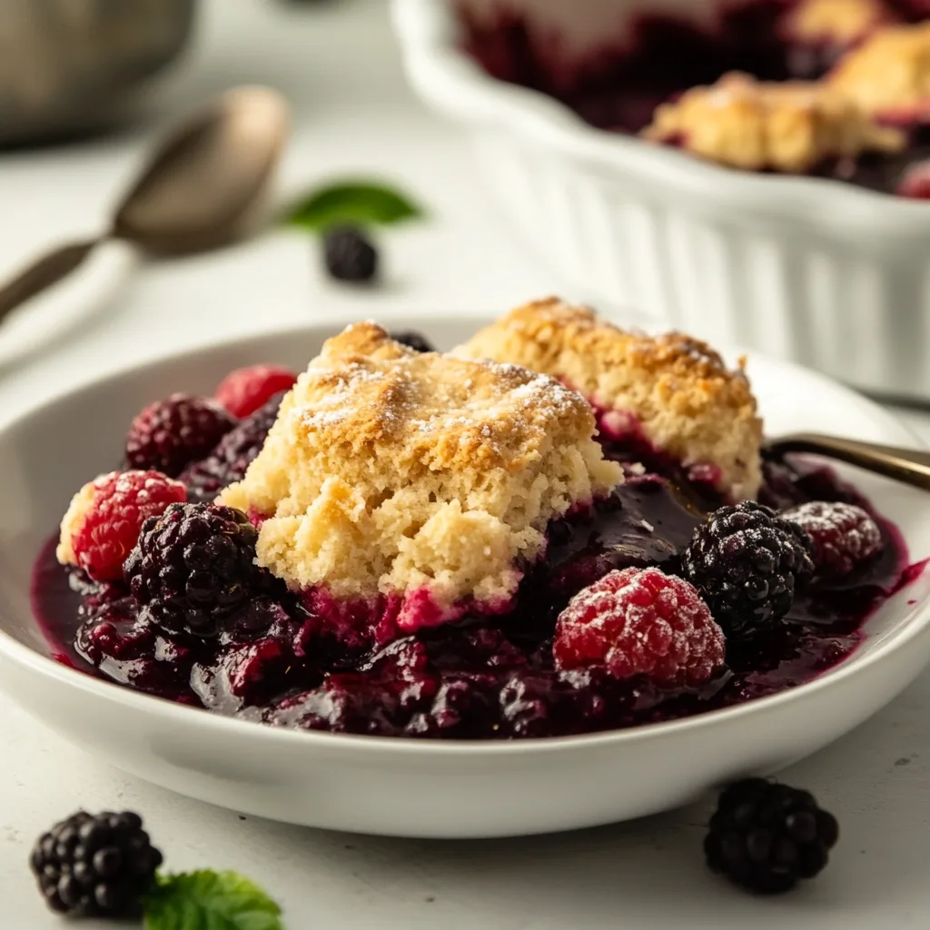 Slow Cooker Berry Cobbler Recipe with Mixed Berries &amp; Sweet Biscuit Topping
