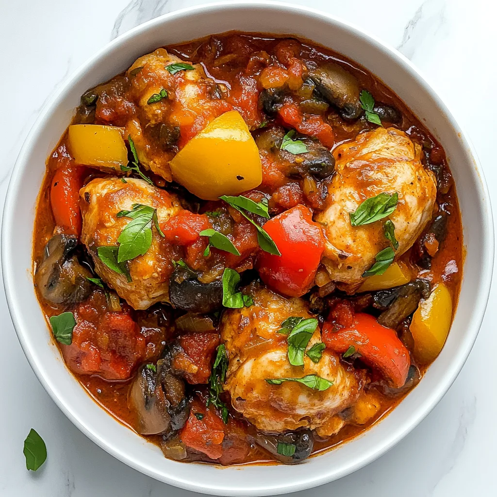 Slow Cooker Chicken Cacciatore with Bell Peppers, Mushrooms and Tomatoes