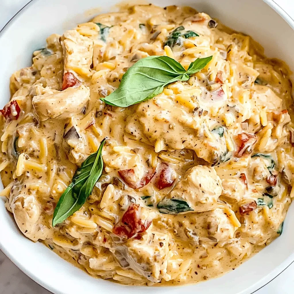 Slow Cooker Creamy Tuscan Chicken Orzo
