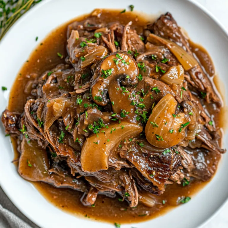 Slow Cooker Mushroom Roast Beef with Onion Gravy | Tender & Flavorful Recipe