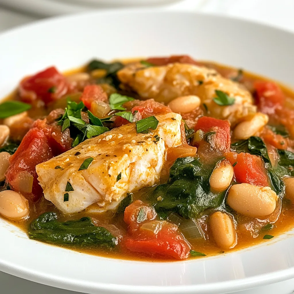 Slow Cooker Tuscan Fish Stew with Tomatoes, Spinach &amp; White Beans – Easy Healthy Recipe