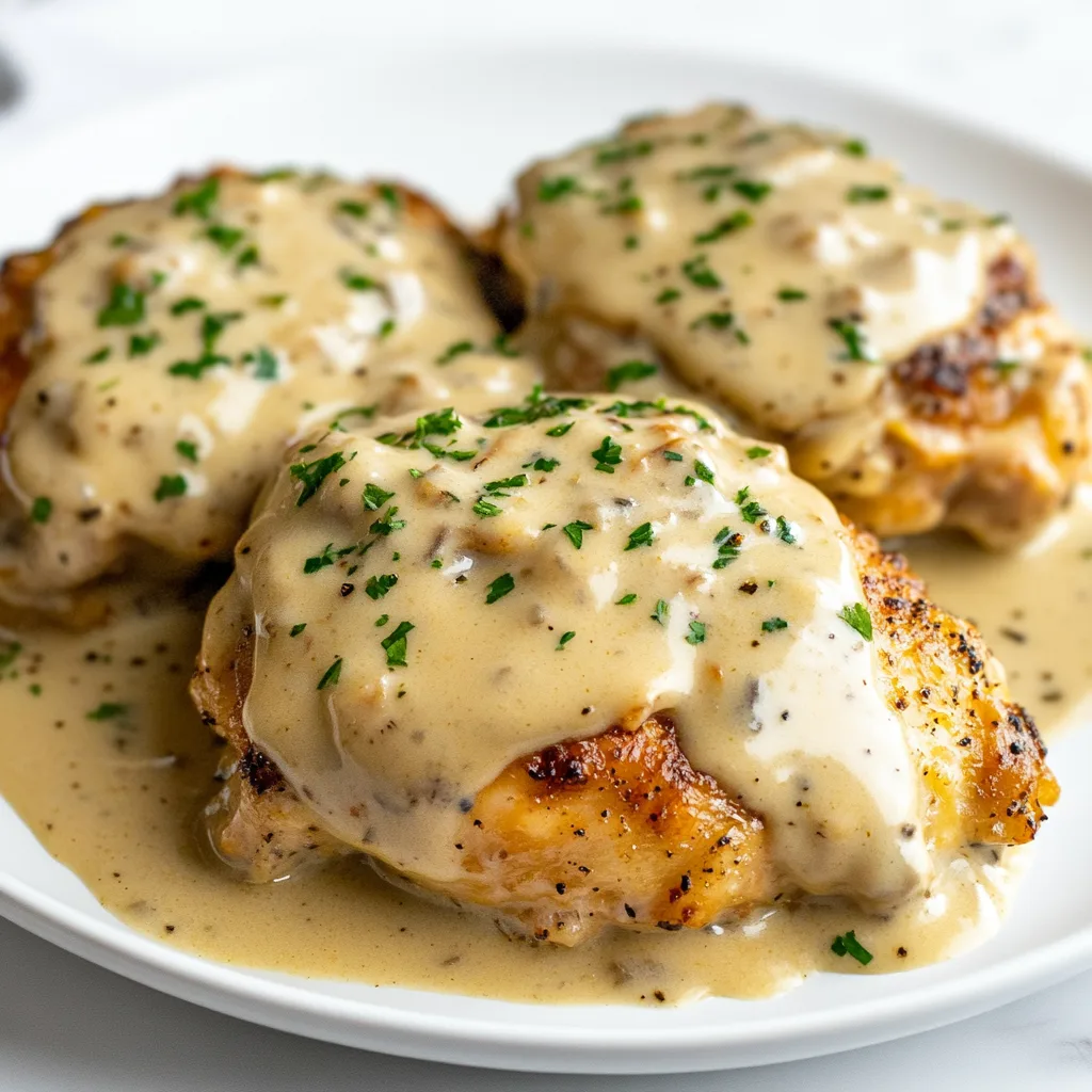 Smothered Chicken Thighs with Creamy Gravy Recipe | Easy Comfort Food