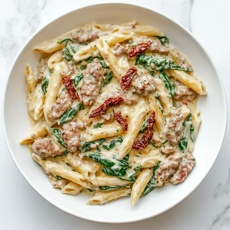 Creamy Tuscan Sausage Pasta with Spinach & Sun-Dried Tomatoes | Easy Flavorful Recipe
