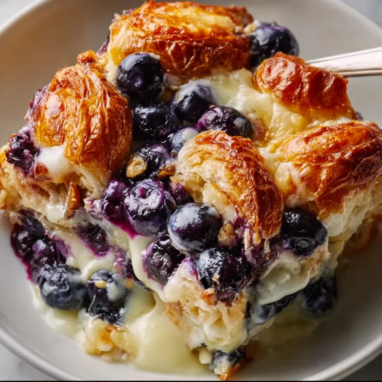 Delicious Blueberry Cream Cheese Croissant Casserole Recipe | Easy Breakfast Bake