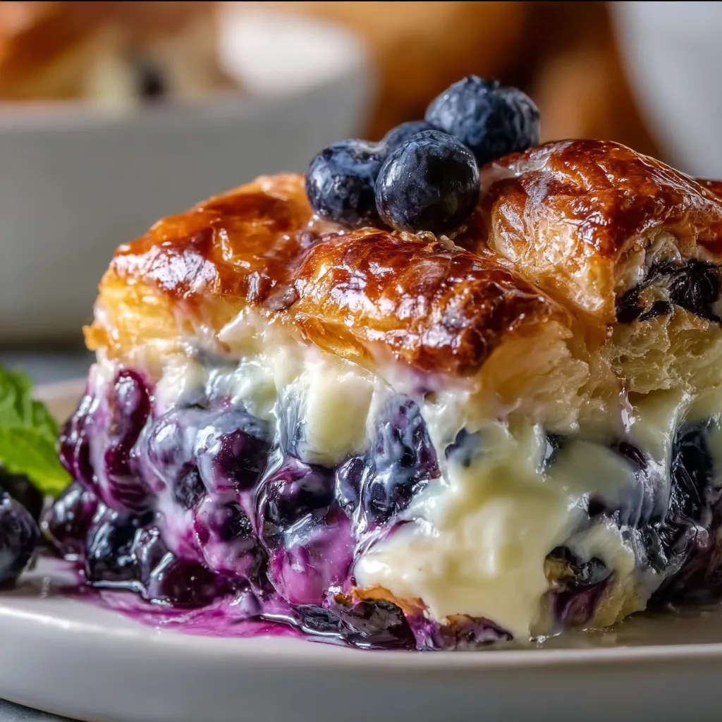 Delicious Blueberry Cream Cheese Croissant Casserole Recipe | Easy Breakfast Bake