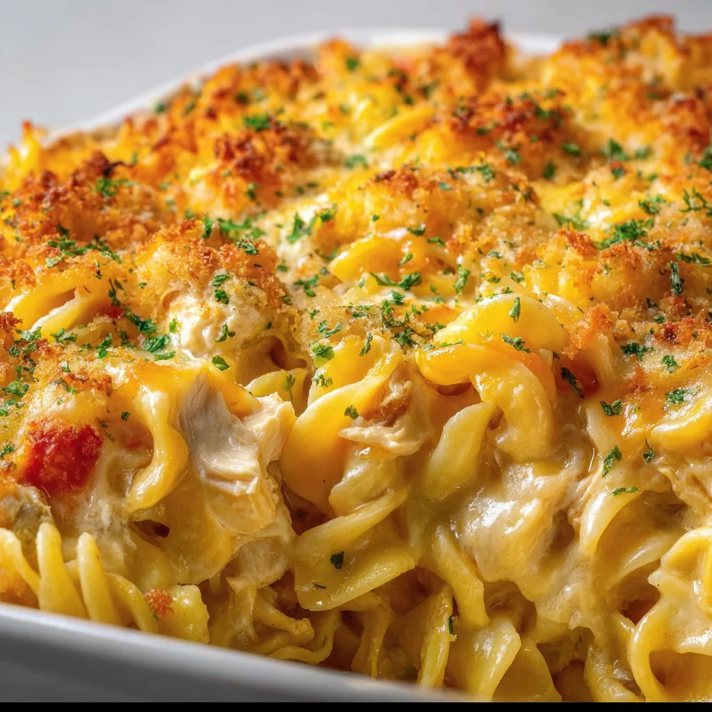 Easy Chicken Cheddar Noodle Bake Recipe | Creamy &amp; Delicious Casserole