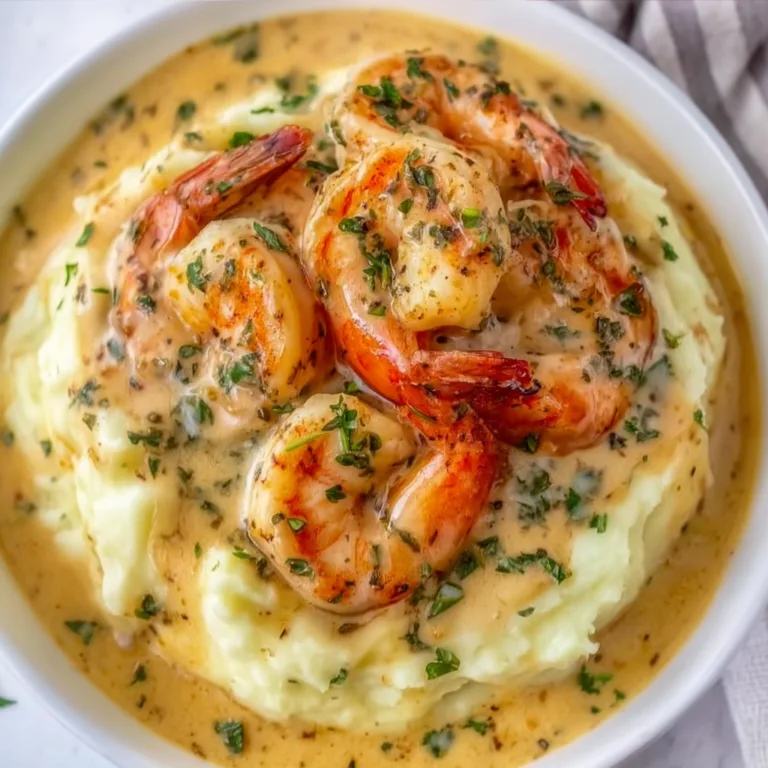 Creamy Garlic Shrimp Over Mashed Potatoes | Easy Delicious Seafood Dinner Recipe