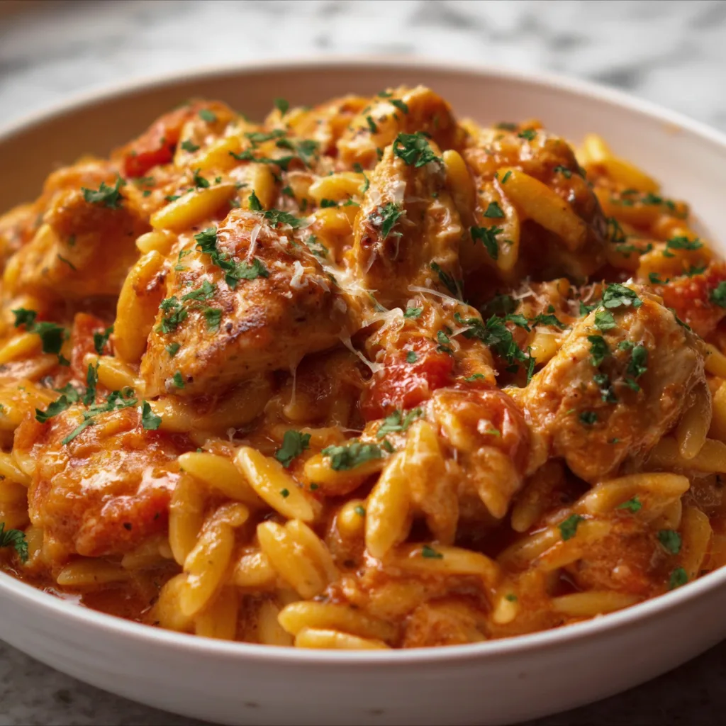 Creamy Tomato Orzo with Chicken | Easy &amp; Delicious One-Pot Meal Recipe