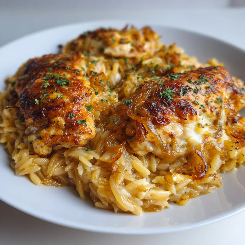 Delicious French Onion Chicken Orzo Casserole Recipe – Easy &amp; Cozy Dinner
