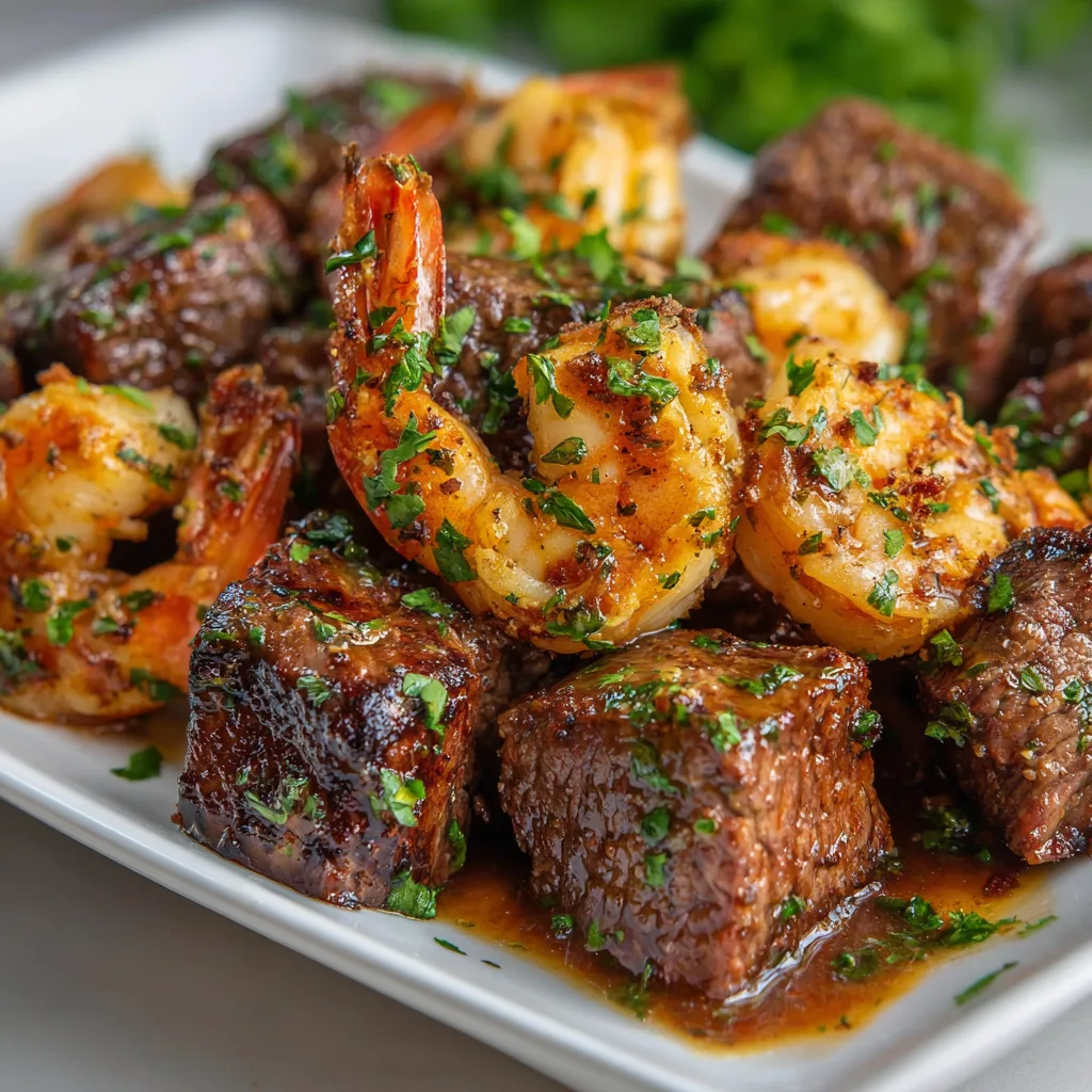 Garlic Butter Steak Bites and Shrimp Recipe | Easy &amp; Delicious Surf and Turf Meal