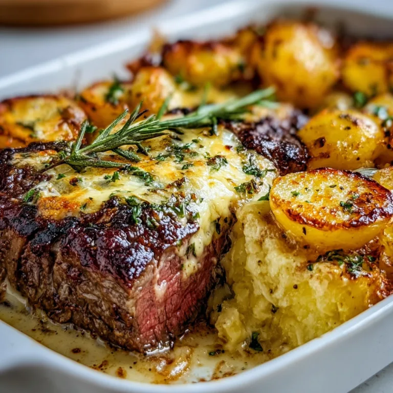 Garlic Butter Steak &amp; Cheddar Potato Bake – Easy Savory Comfort Food Recipe