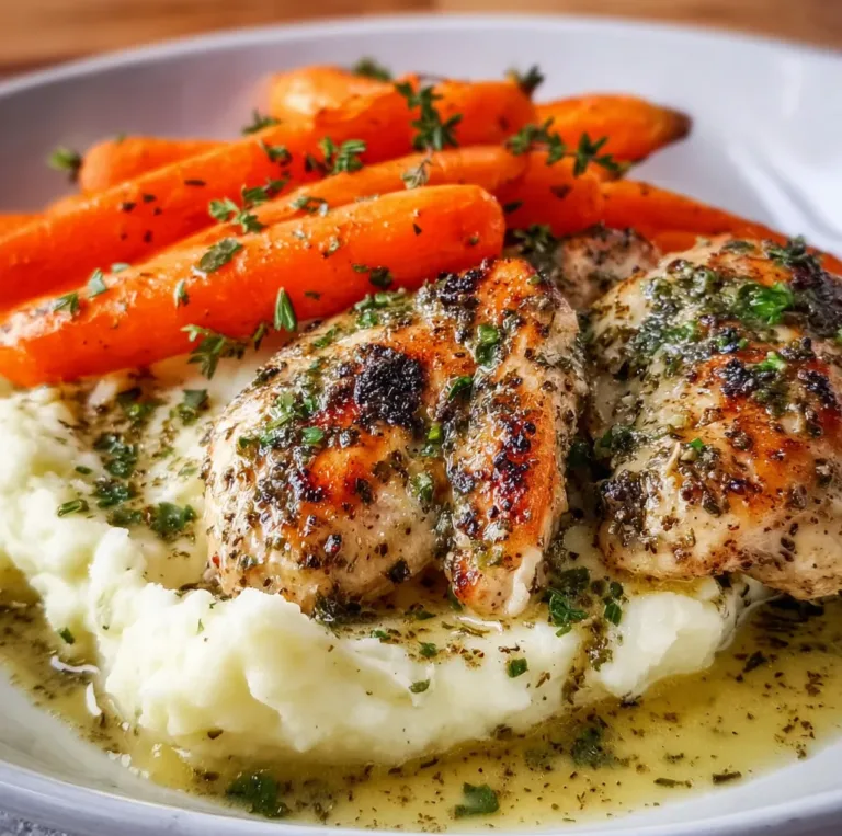 Garlic Herb Chicken with Creamy Mash &amp; Roasted Carrots | Easy Healthy Dinner Recipe