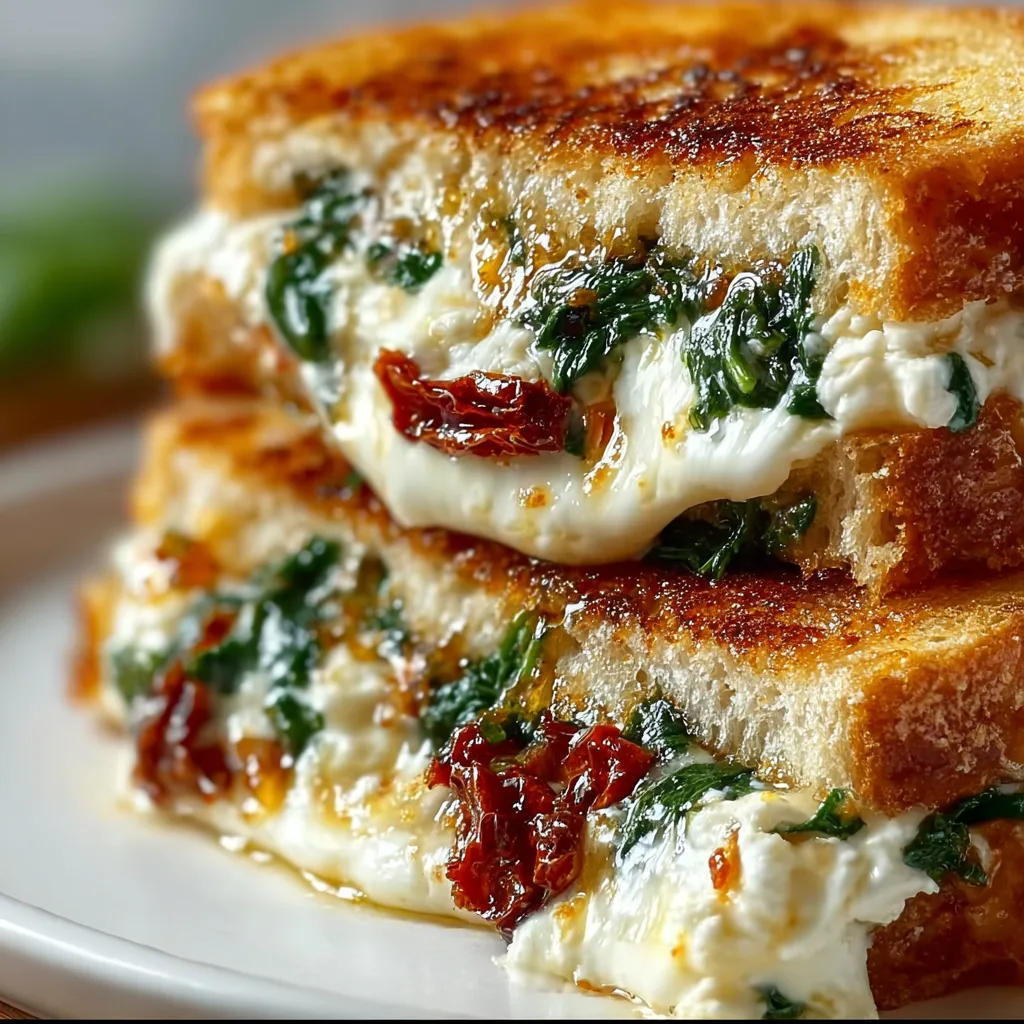 Delicious Grilled Cheese with Sun-Dried Tomatoes, Spinach &amp; Creamy Ricotta Filling Recipe