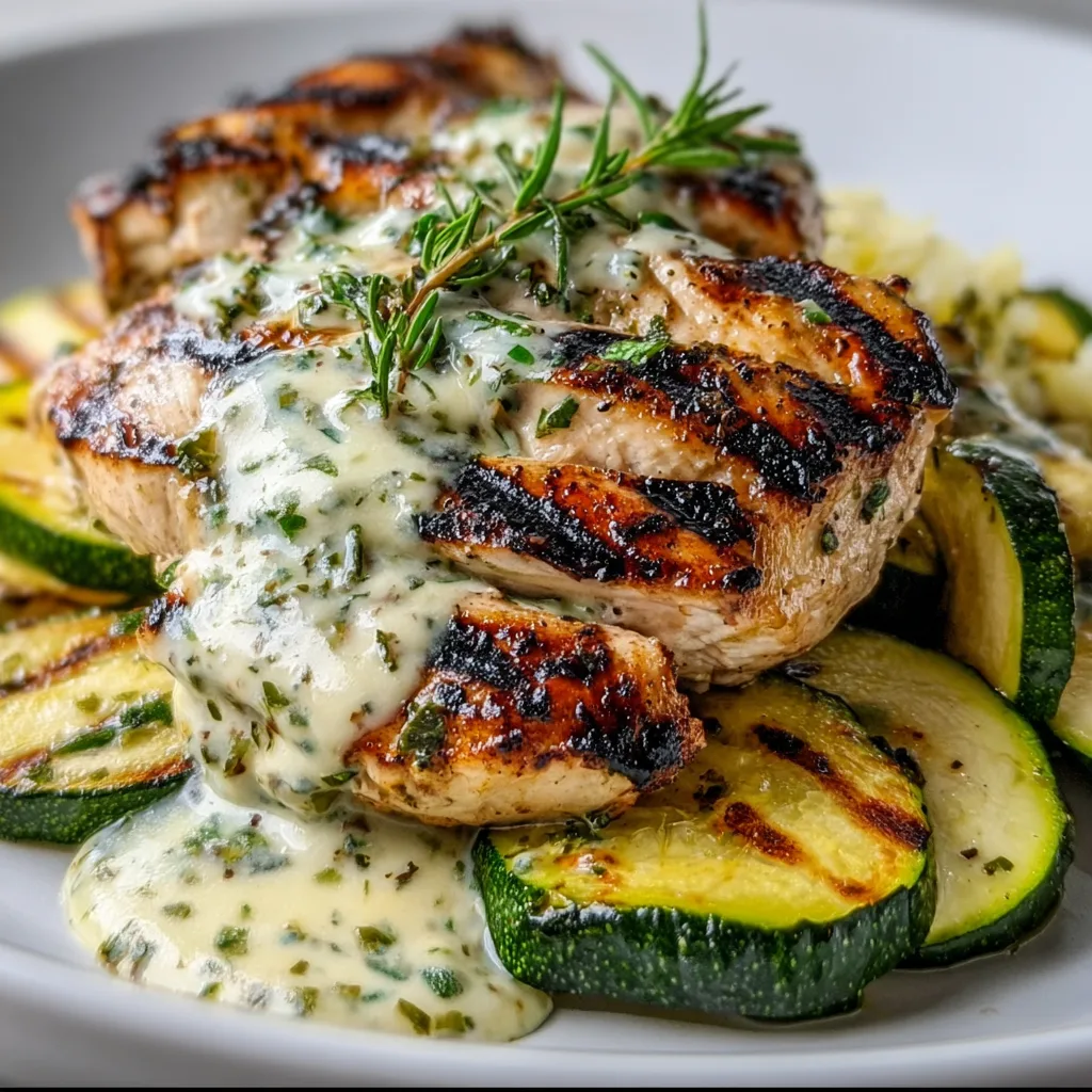 Grilled Chicken with Zucchini &amp; Creamy Herb Sauce | Easy Healthy Recipe