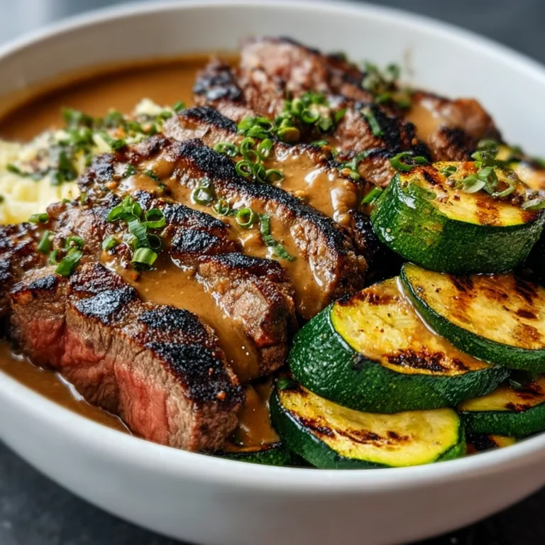 Grilled Steak Bowl with Zesty Sauce &amp; Tender Grilled Zucchini – Delicious &amp; Healthy Meal