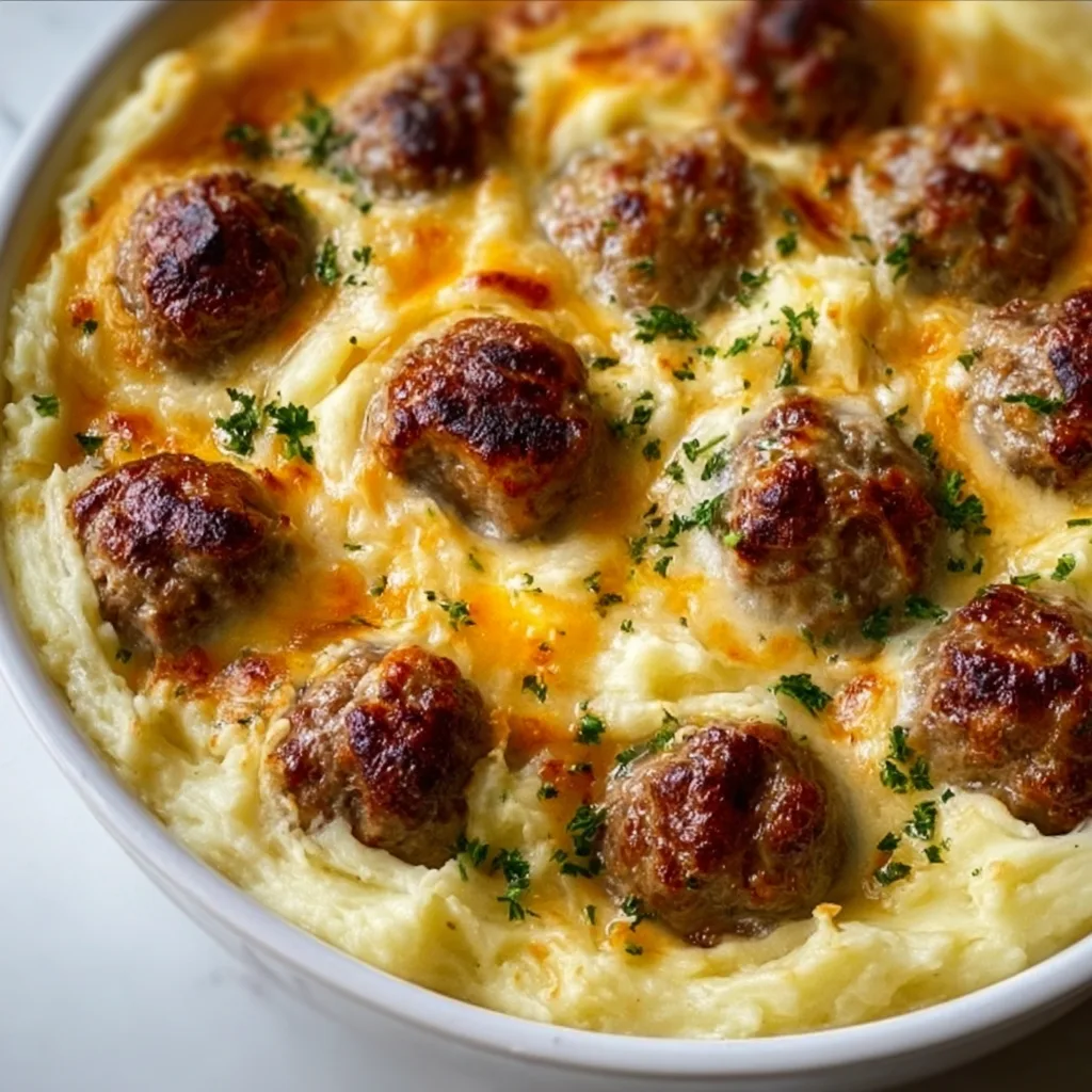 Hearty Meatball and Mashed Potato Bake Recipe | Easy Comfort Food Meal