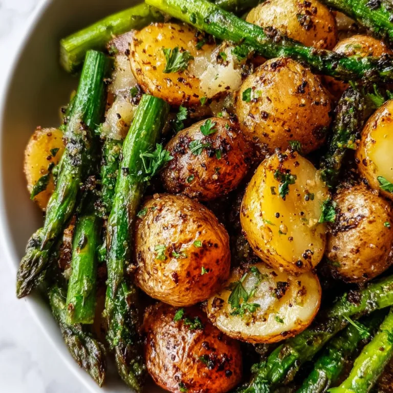 Easy One-Pan Garlic Potatoes and Asparagus Recipe | Healthy Weeknight Meal