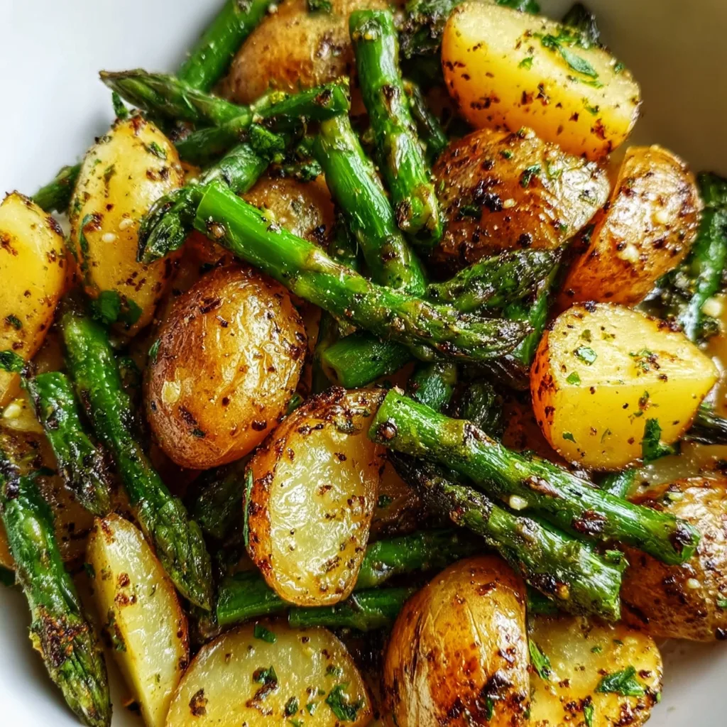 Easy One-Pan Garlic Potatoes and Asparagus Recipe | Healthy Weeknight Meal