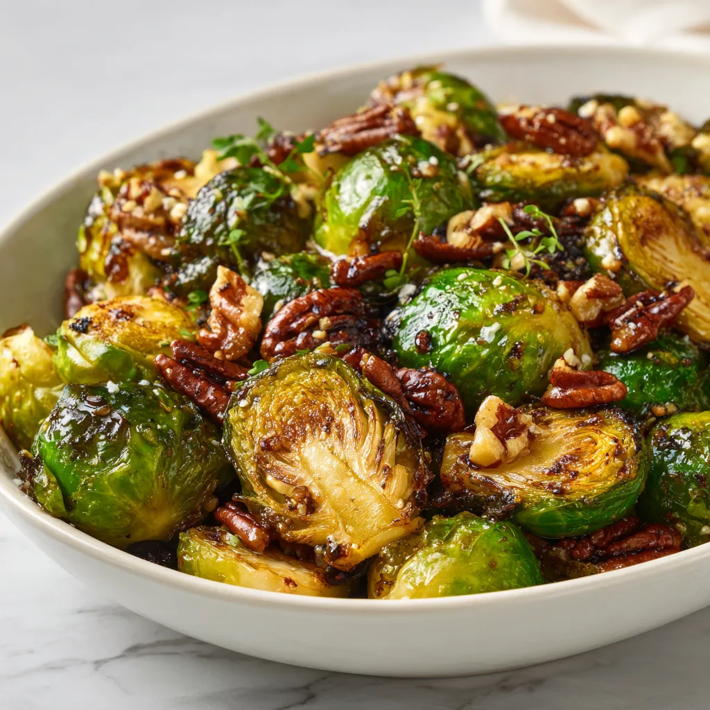 Roasted Brussels Sprouts with Balsamic &amp; Pecans | Easy Healthy Side Dish Recipe