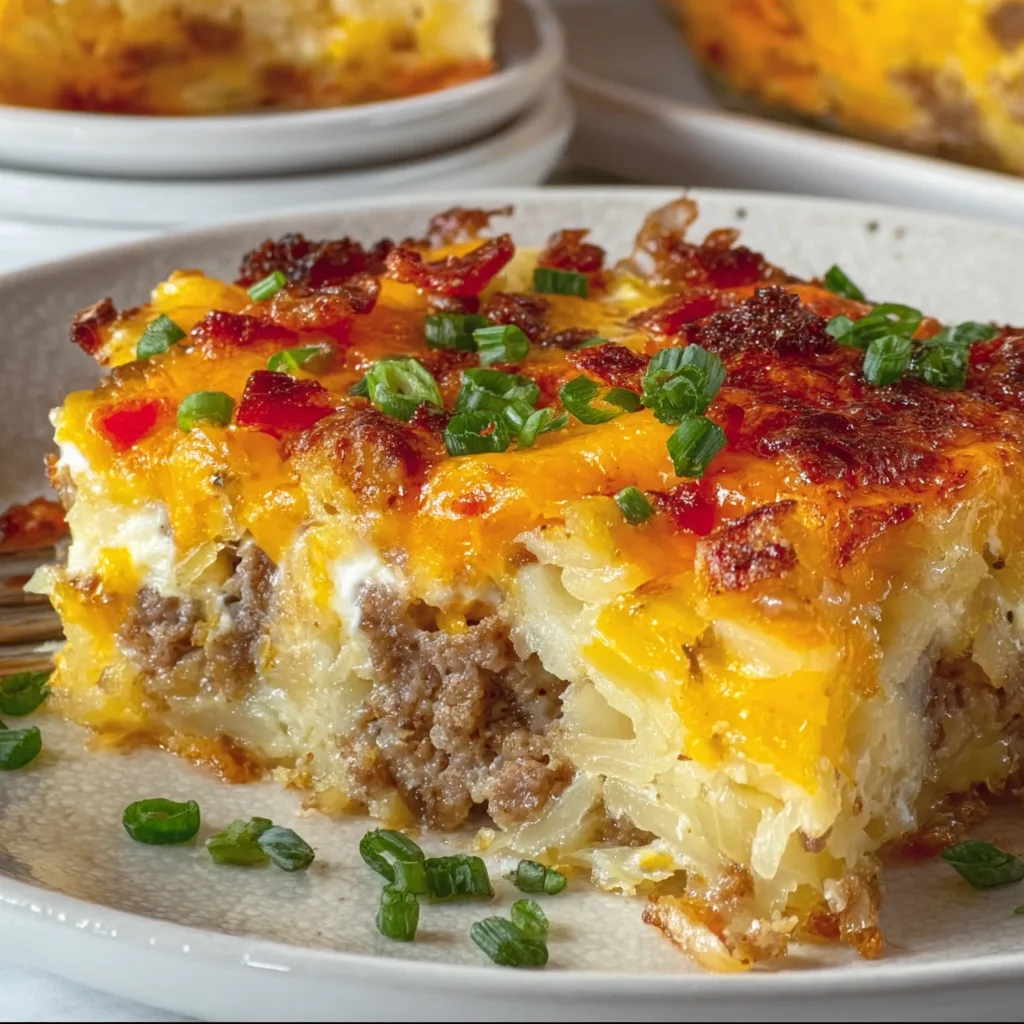 Easy Sausage &amp; Cream Cheese Hash Brown Breakfast Casserole Recipe
