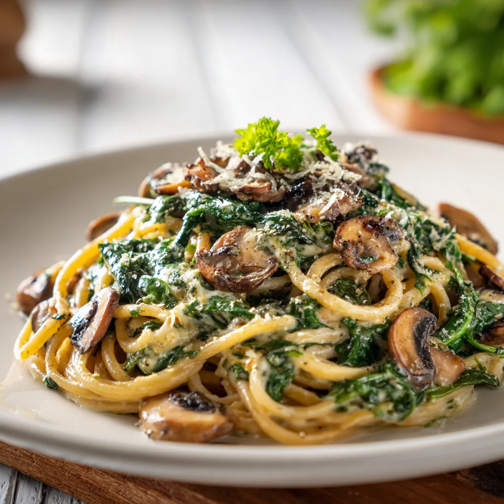 Delicious Spinach Mushroom Spaghetti Recipe | Easy &amp; Healthy Pasta Dish