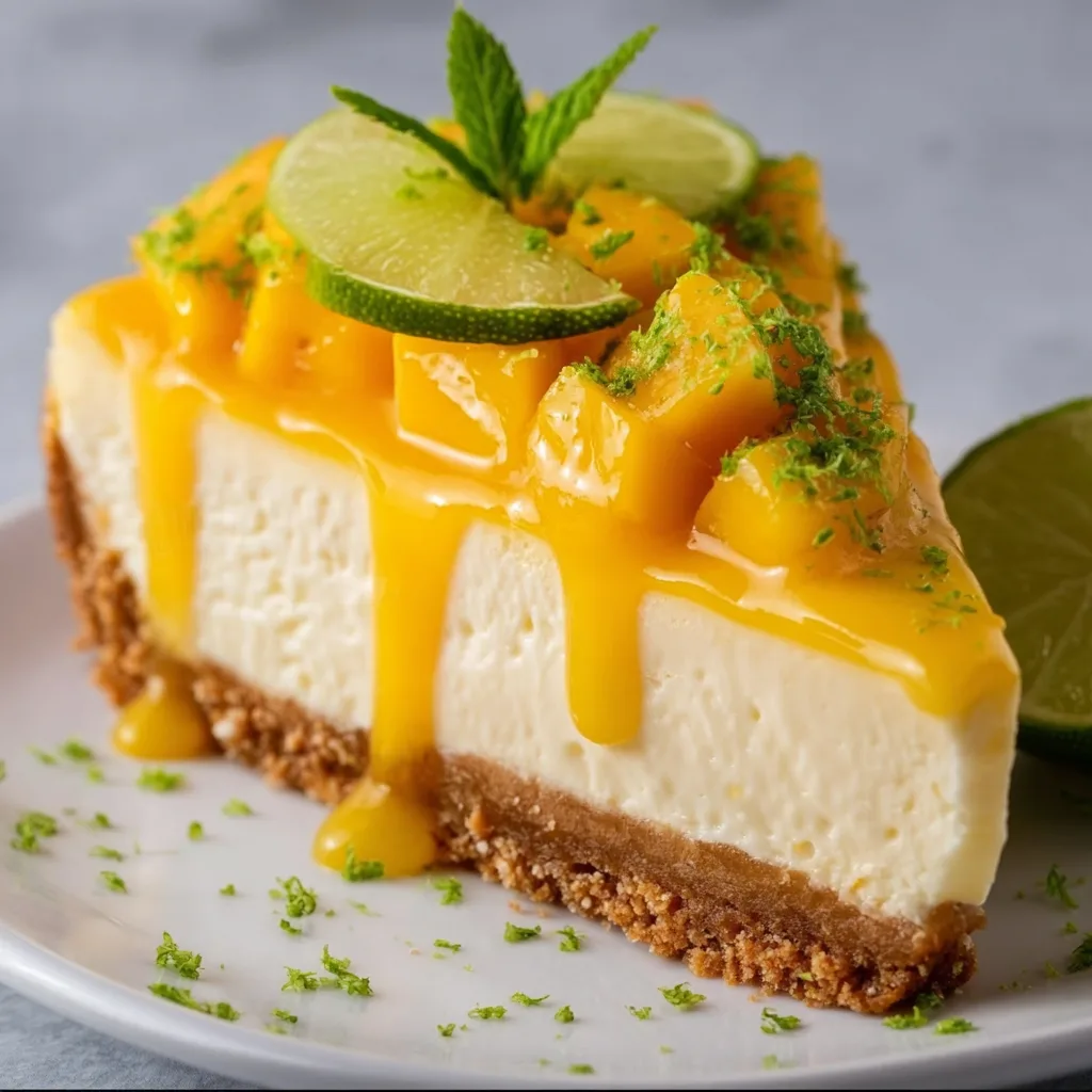 Tropical Mango Key Lime Cheesecake Recipe | Refreshing & Creamy Dessert