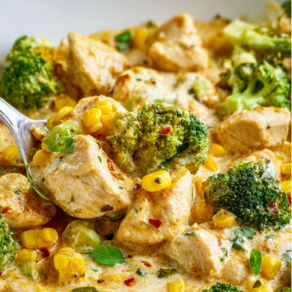 Delicious Creamy Chicken with Sweetcorn and Broccoli Recipe | Healthy &amp; Easy Meal