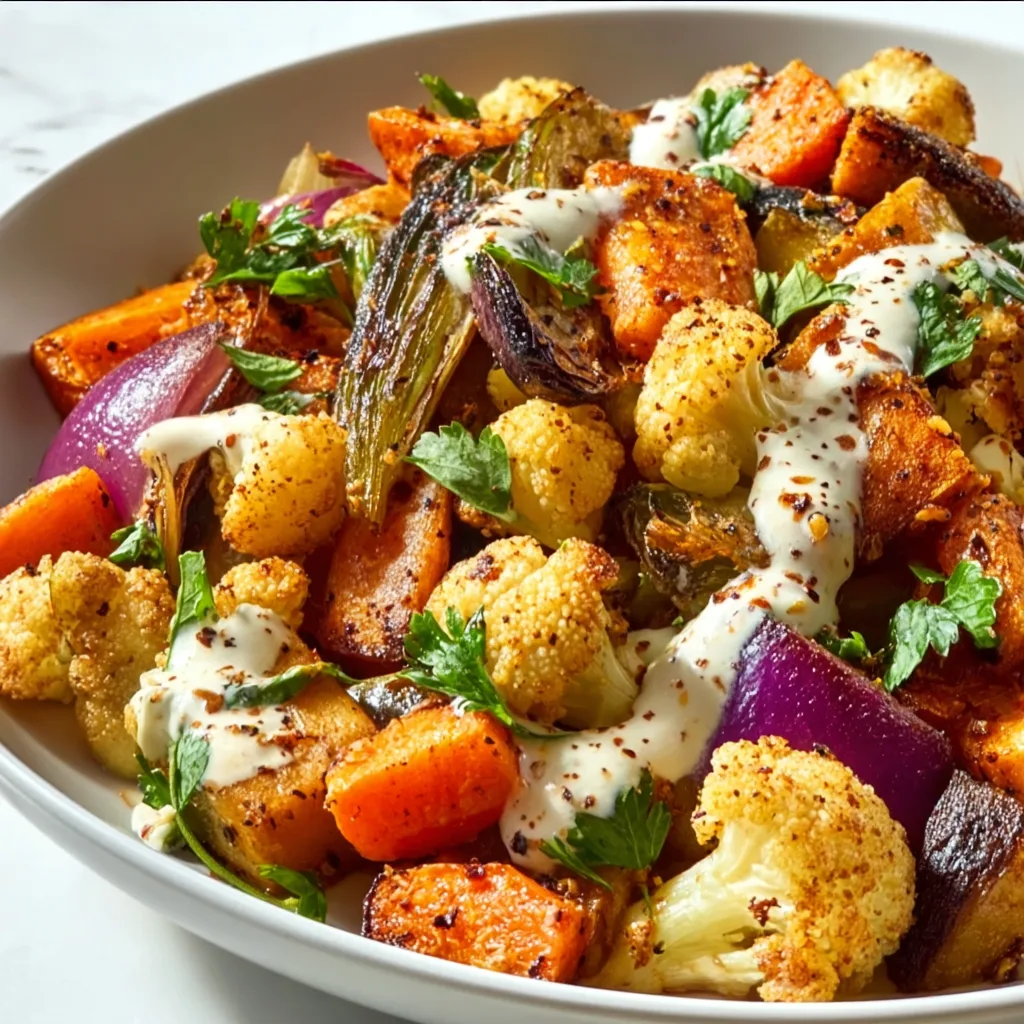 Glow Bowl Recipe: Roasted Veggies with Creamy Tahini Yogurt Sauce | Healthy &amp; Delicious