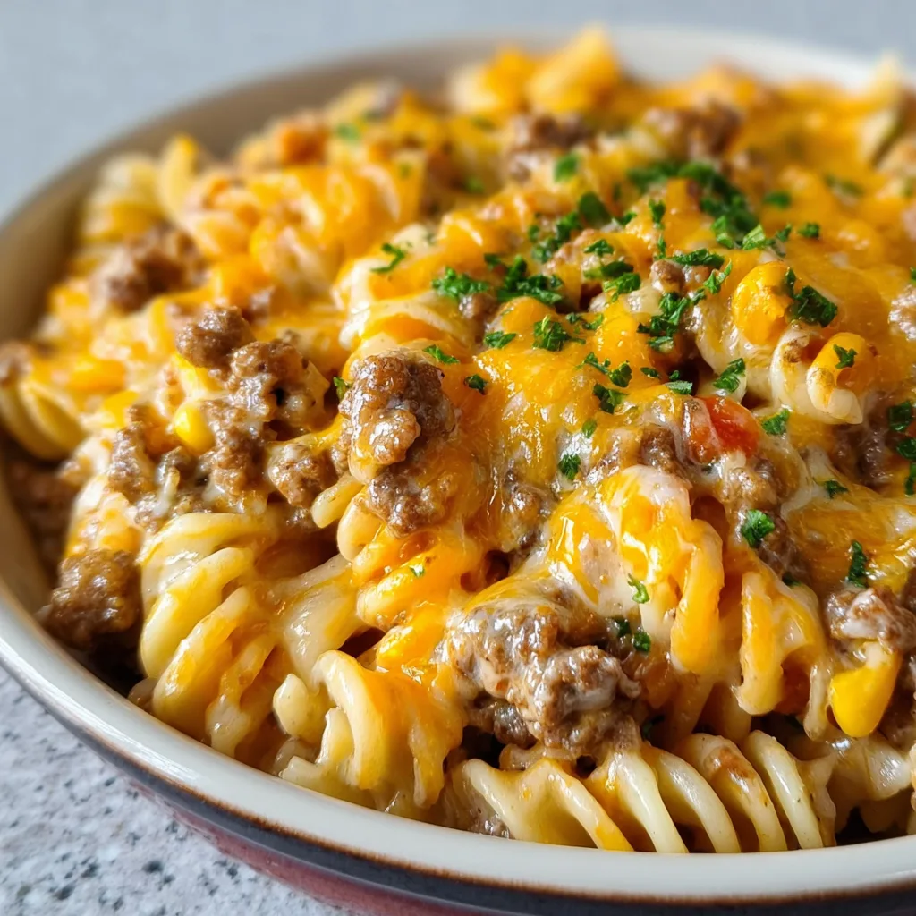 Loaded Cheddar Ranch Beef and Sweet Corn Rotini Bake | Easy Baked Pasta Recipe