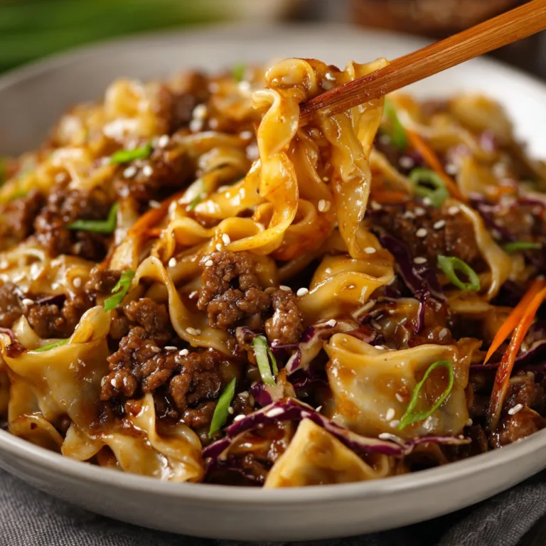 Delicious Potsticker Noodle Bowl with Beef &amp; Crisp Cabbage Slaw Recipe