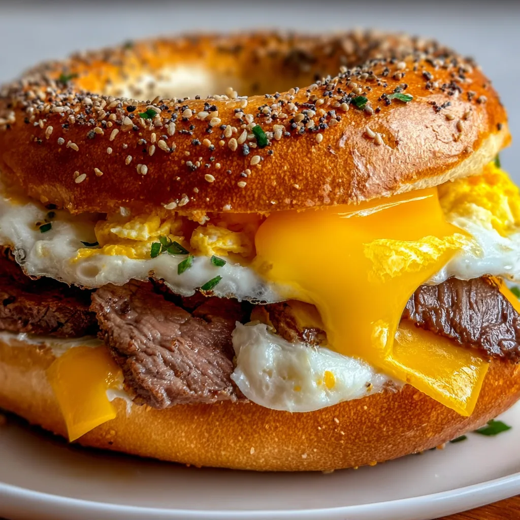 Delicious Steak Egg Cheese Bagel Recipe | Easy Breakfast Sandwich Idea