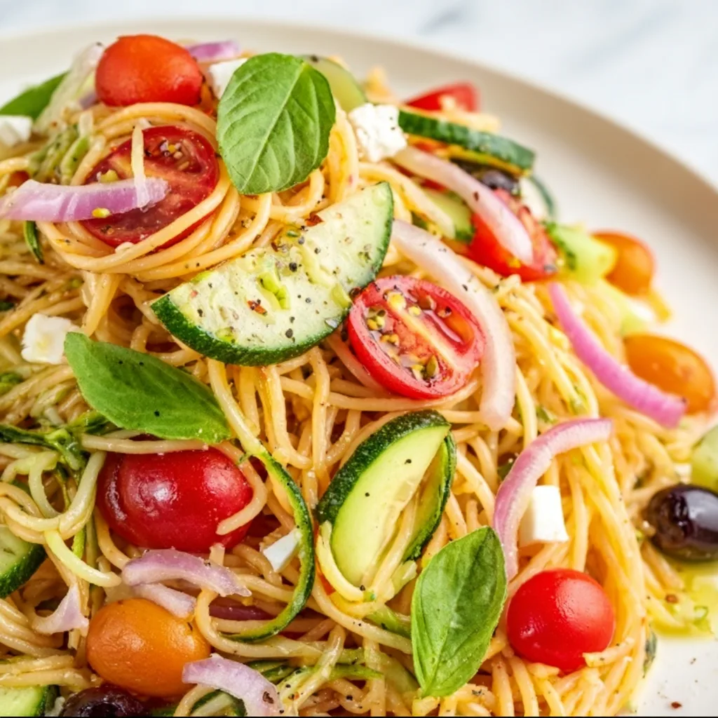 Cold Spaghetti Salad with Fresh Veggies &amp; Zesty Dressing Recipe | Refreshing &amp; Easy Summer Salad